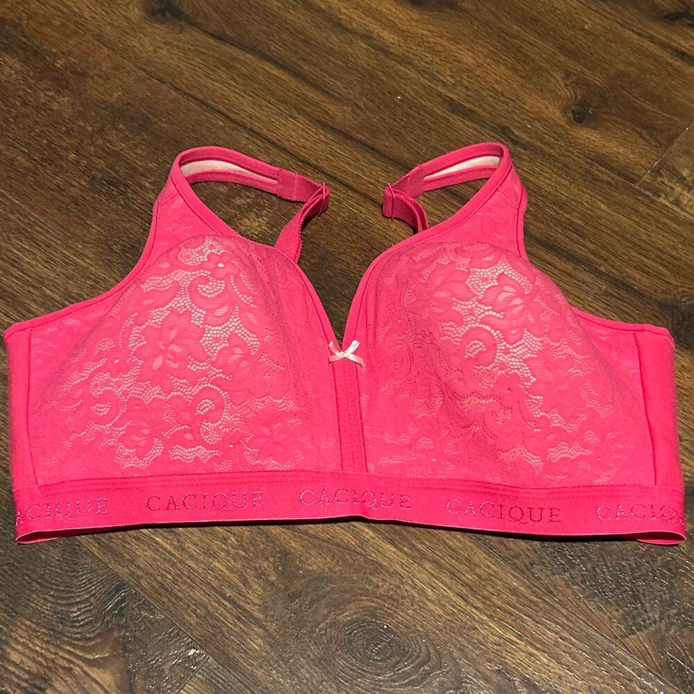 Cacique Bra 42DD Hot Pink Lace NEW Lightly Lined No Wire